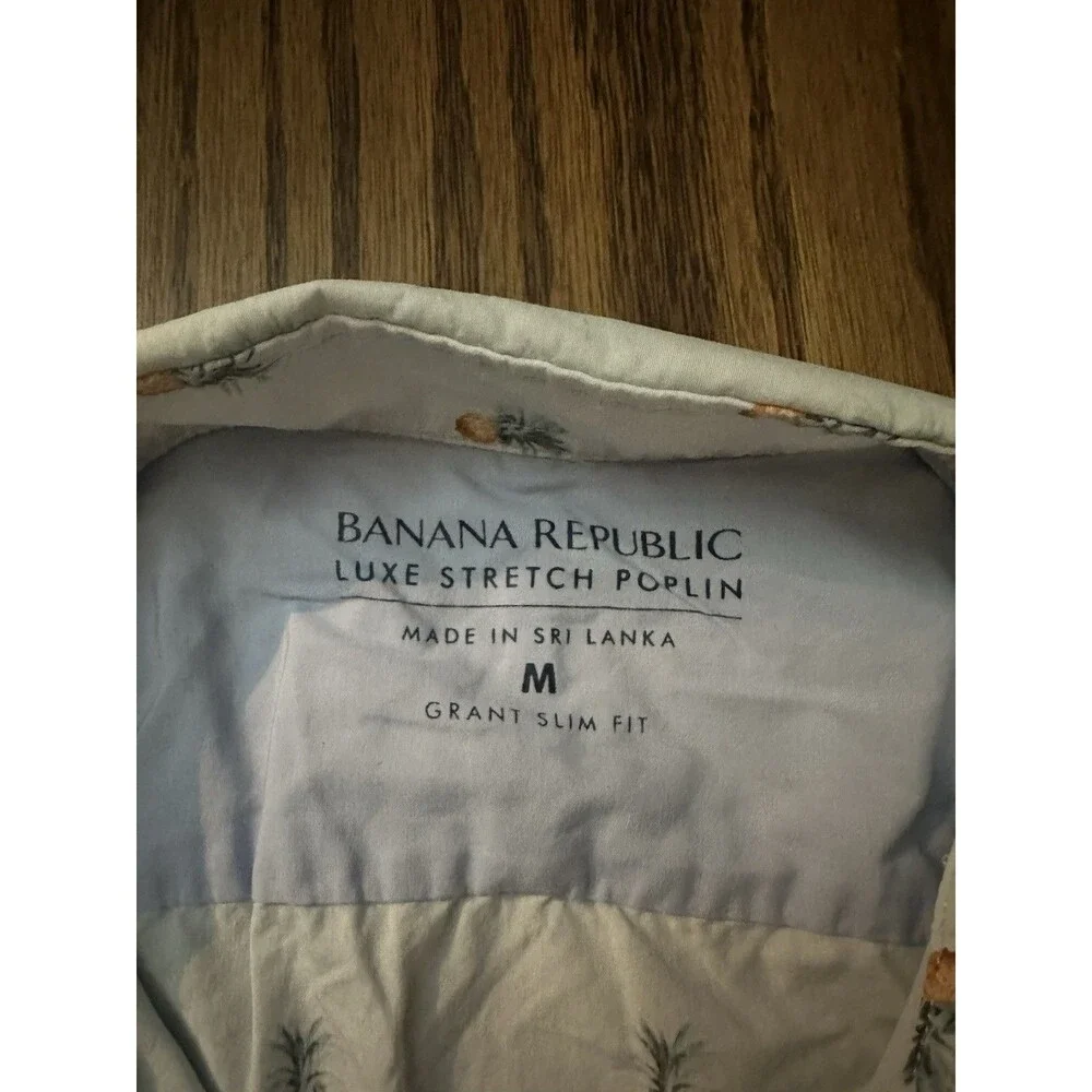 Banana Republic Grant Slim Fit Shirt Pineapple Print White M Short Sleeve